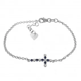 0.24 Carat 14K Solid White Gold Cross Bracelet Diamond Sapphire