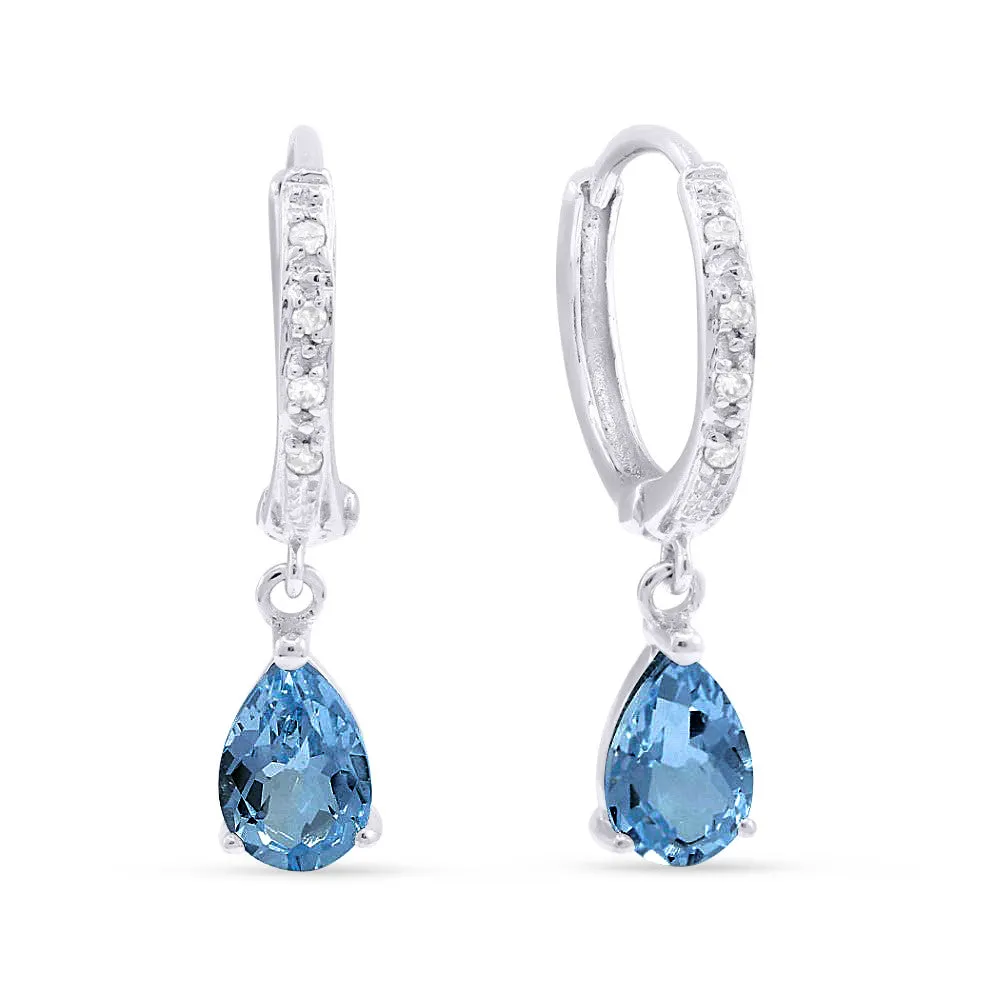 0.90Ct Swiss Blue Topaz Drop/dangle Earrings In 14K White Gold