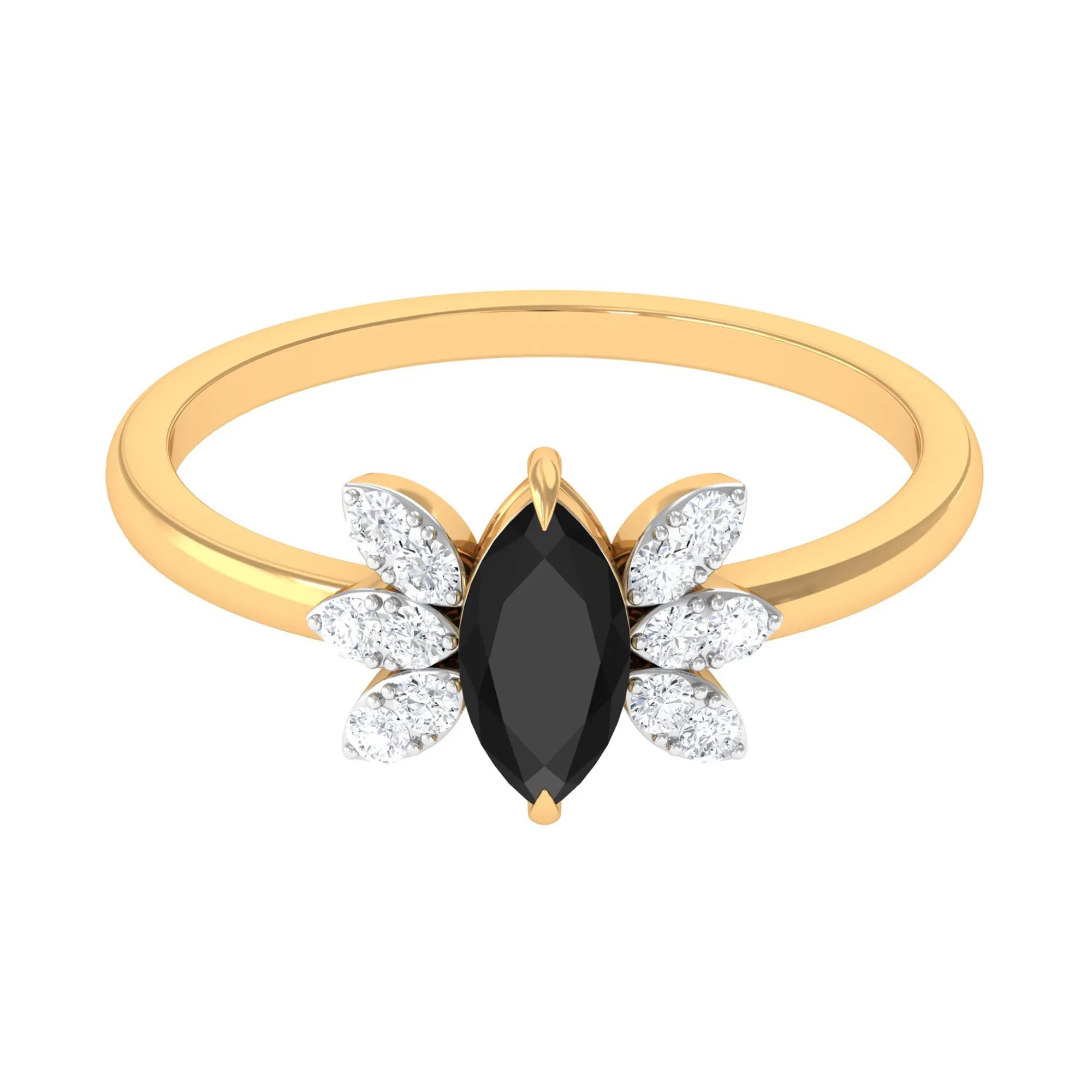 1 CT Claw Set Marquise Black Spinel and Diamond Promise Ring