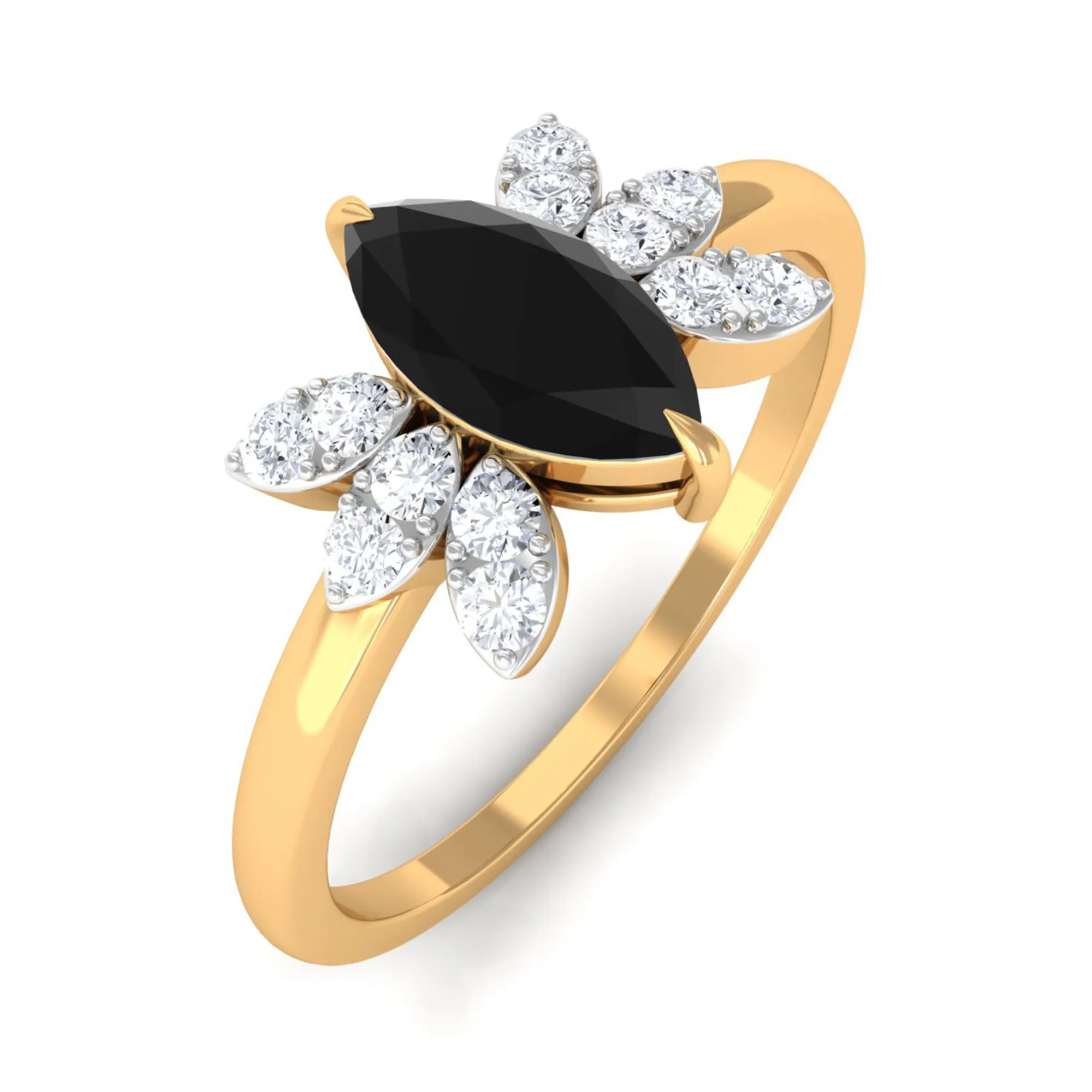 1 CT Claw Set Marquise Black Spinel and Diamond Promise Ring