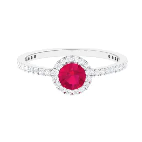 1 CT Minimal Ruby and Diamond Engagement Ring