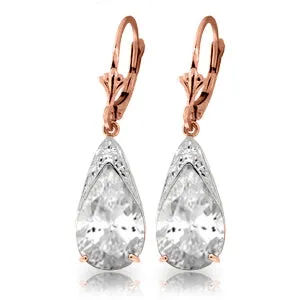 10 Carat 14K Solid Rose Gold Ocean White Topaz Earrings