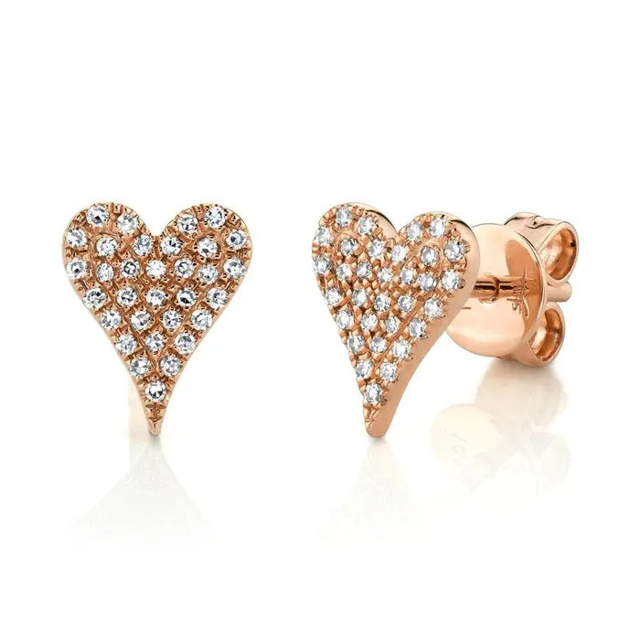 14K ROSE GOLD DIAMOND PAVE HEART STUDS