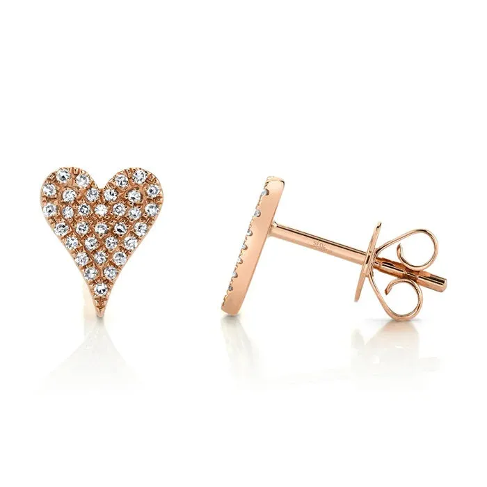 14K ROSE GOLD DIAMOND PAVE HEART STUDS