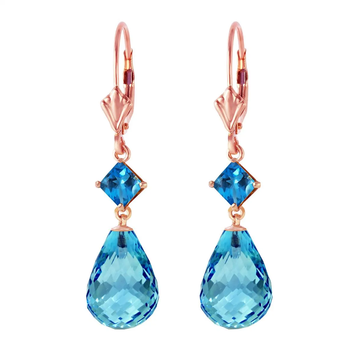 14K Solid Rose Gold Leverback Earrings Blue Topaz Jewelry Genuine