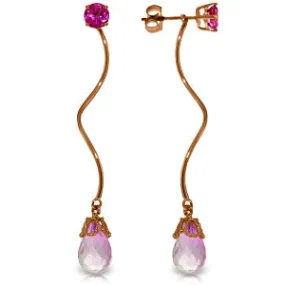 14K Solid Rose Gold Stud & Drops Earrings Natural Pink Topaz Gemstone