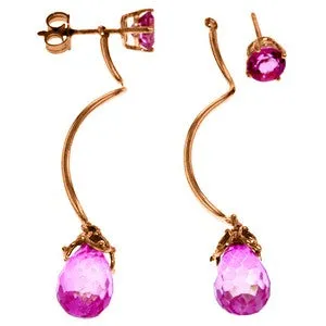 14K Solid Rose Gold Stud & Drops Earrings Natural Pink Topaz Gemstone