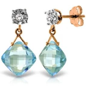 14K Solid Rose Gold Stud Earrings Diamond & Blue Topaz Certified