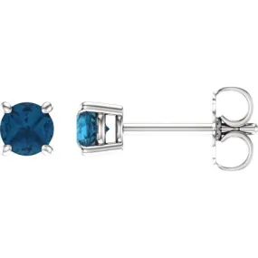 14K White 4 mm Natural London Blue Topaz Stud Earrings