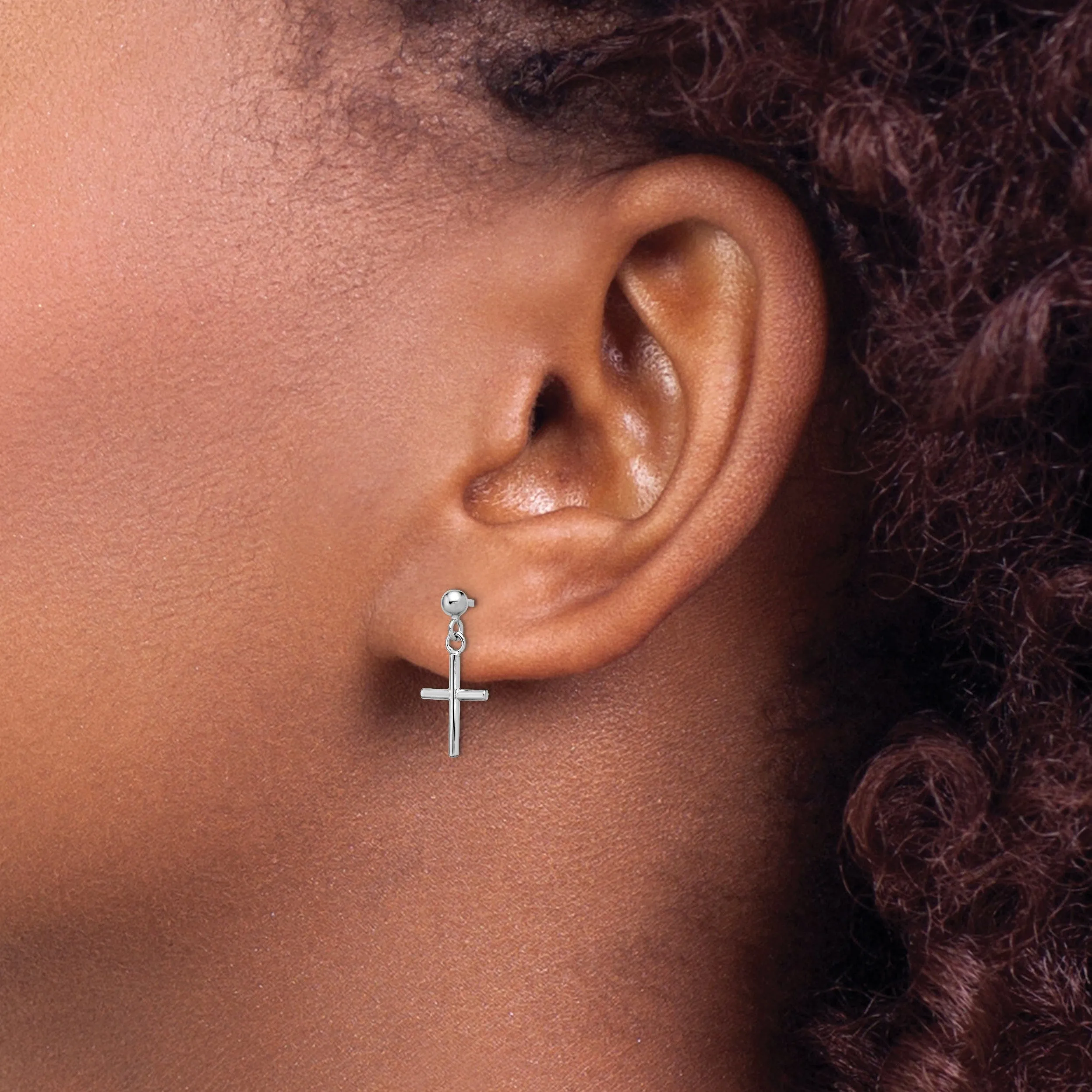 14k White Gold Cross Post Drop Earrings