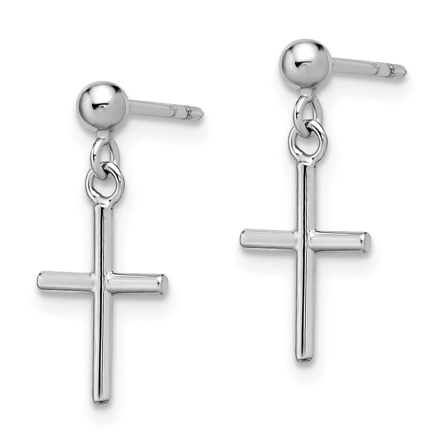 14k White Gold Cross Post Drop Earrings