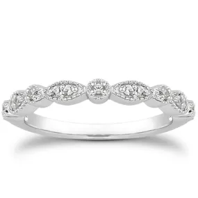 14k White Gold Look Fancy Pave Diamond Milgrain Wedding Ring Band