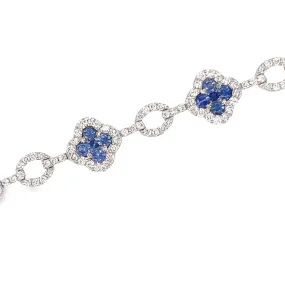 14K White Gold Sapphire and Diamond Clover Bracelet