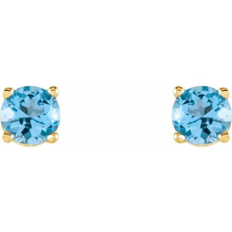 14K Yellow 4 mm Natural Sky Blue Topaz Stud Earrings