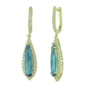 14K Yellow Gold Blue Topaz and Diamond Dangle Earrings