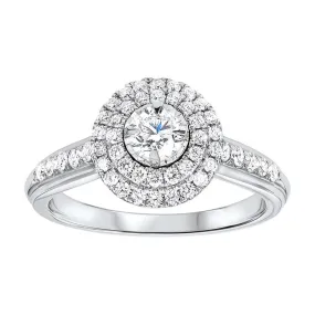 14KW Tru Ref Round Double Halo Prong Ring 3/4CT