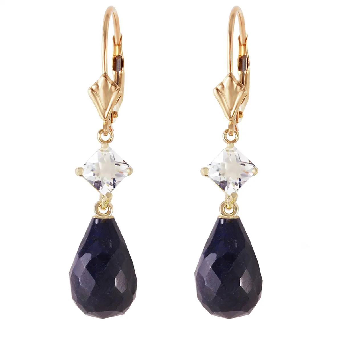 18.6 Carat 14K Solid Yellow Gold Leverback Earrings White Topaz Sapphire