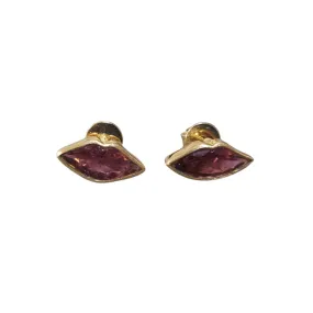 18K Gold Lip Shape Pink Tourmaline Studs Earrings