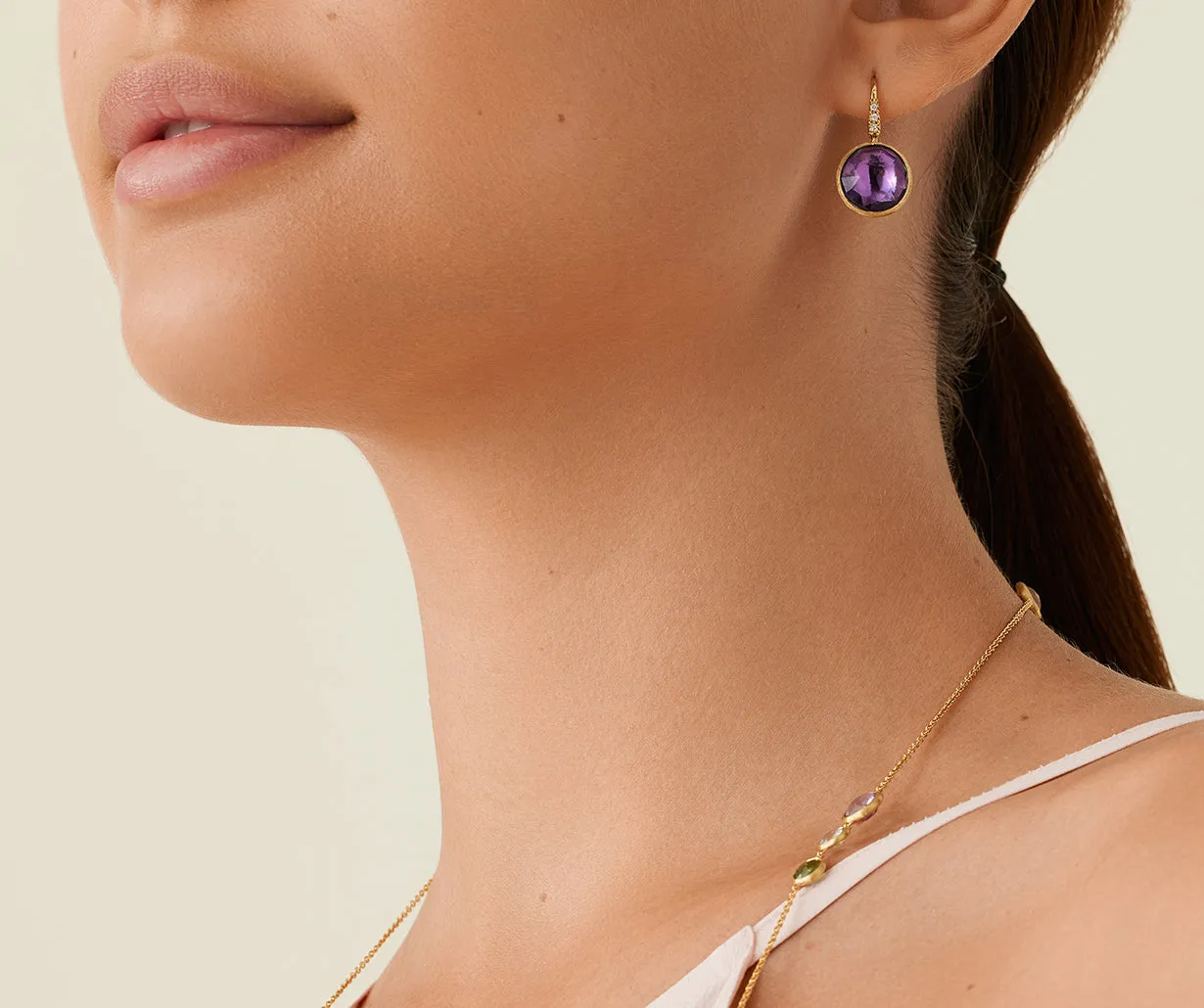 18K Yellow Gold Amethyst Drop Earrings with Diamonds