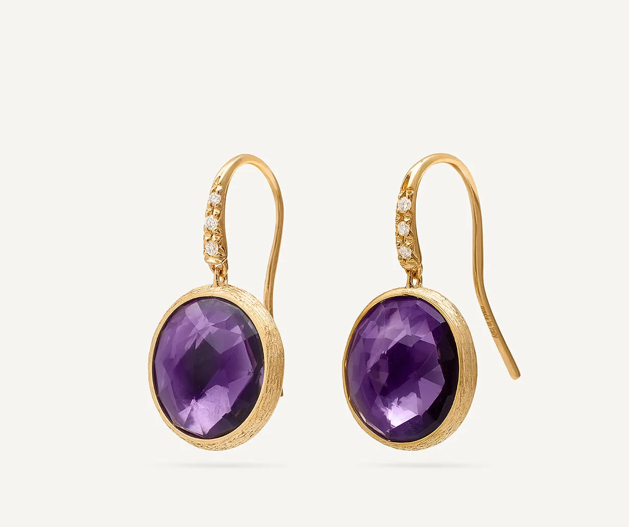 18K Yellow Gold Amethyst Drop Earrings with Diamonds