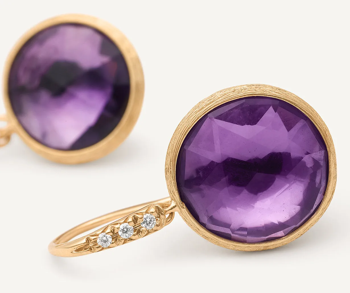 18K Yellow Gold Amethyst Drop Earrings with Diamonds