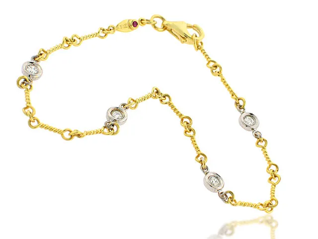 18K YELLOW/WHITE DIAMONDS BY THE INCH FOUR STATION DOG BONE BRACELET