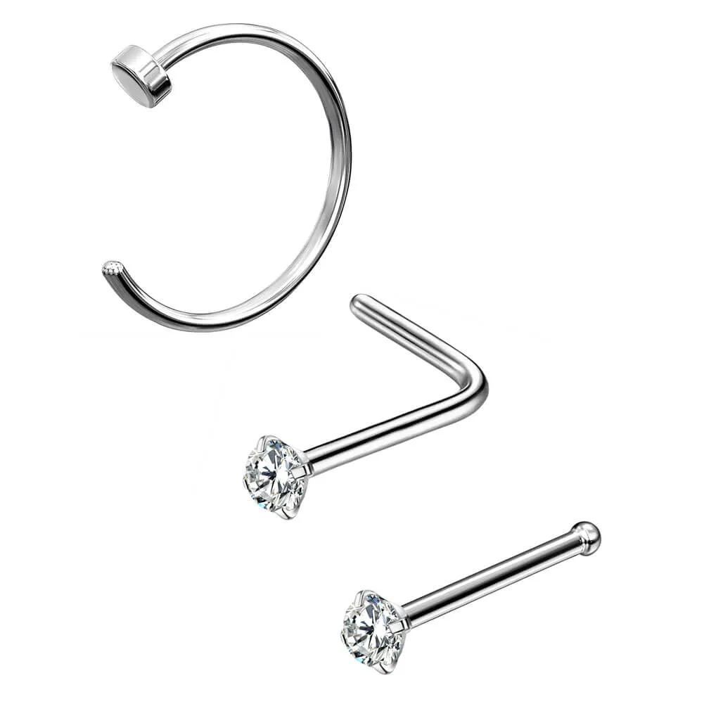 20G 3PCS Titanium Nose Studs Nose Hoop Pack