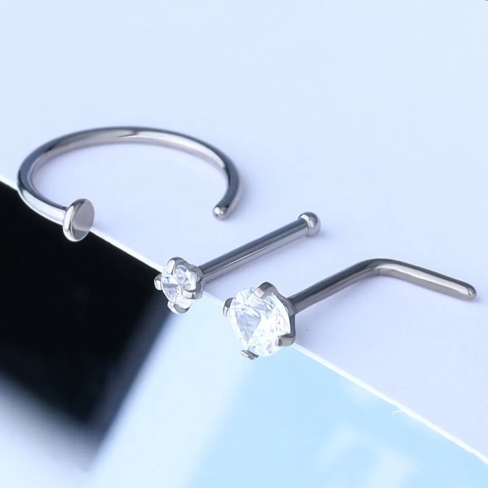 20G 3PCS Titanium Nose Studs Nose Hoop Pack