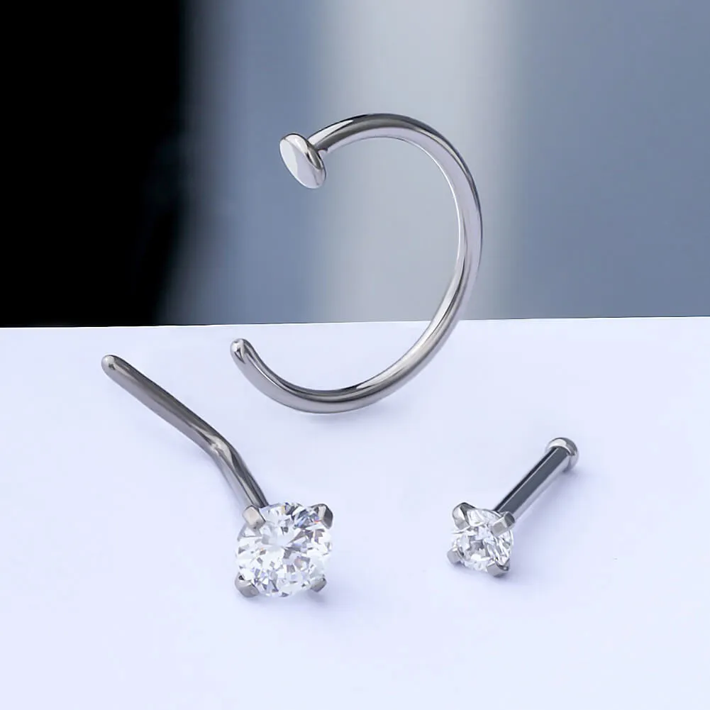 20G 3PCS Titanium Nose Studs Nose Hoop Pack