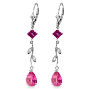 3.97 Carat 14K Solid White Gold Chandelier Earrings Diamond Pink Topaz