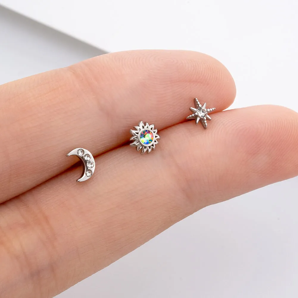 3PCS 20G Sun/Moon/Star L-Shaped Nose Stud Set