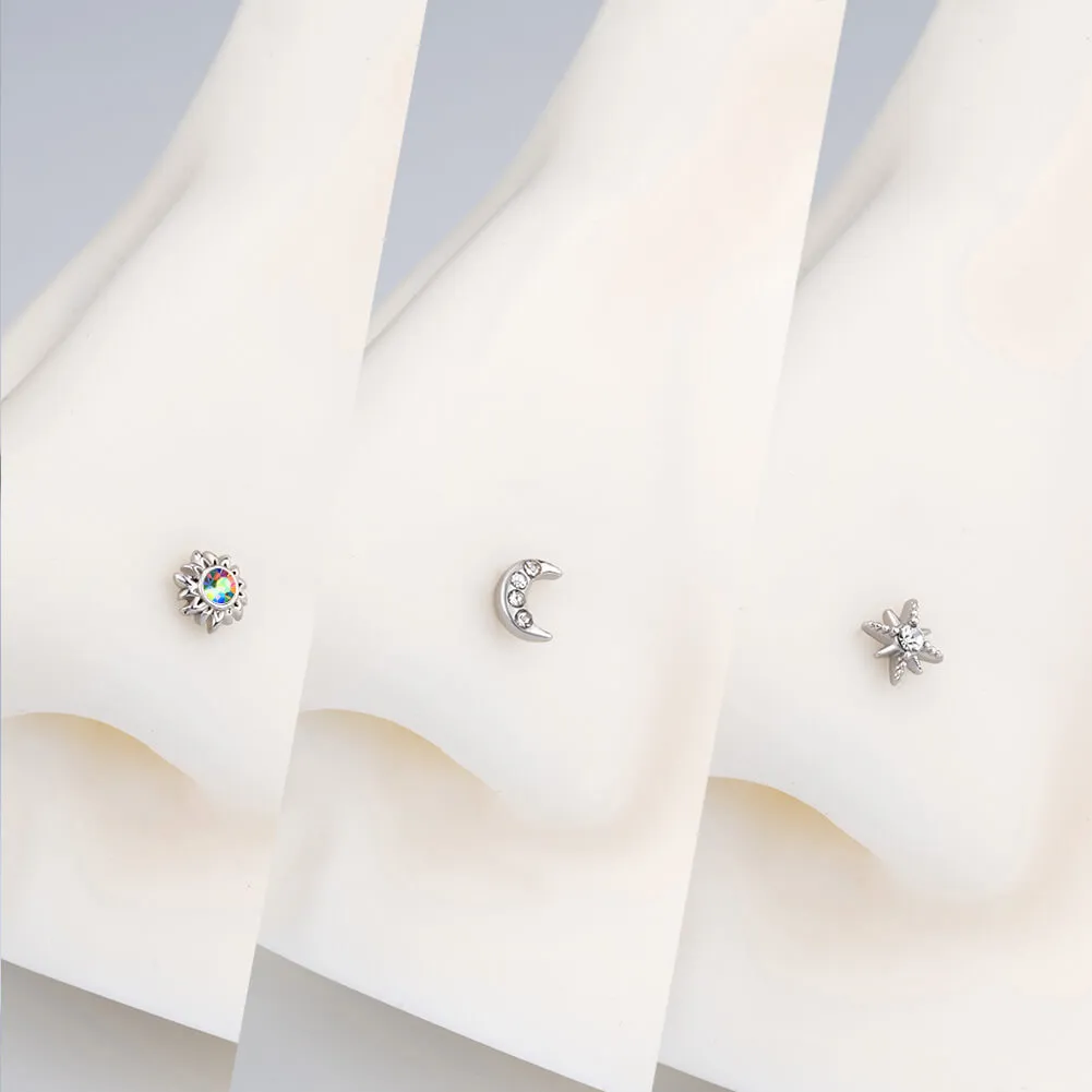 3PCS 20G Sun/Moon/Star L-Shaped Nose Stud Set