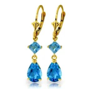 4.5 Carat 14K Solid Yellow Gold Beaute Blue Topaz Earrings