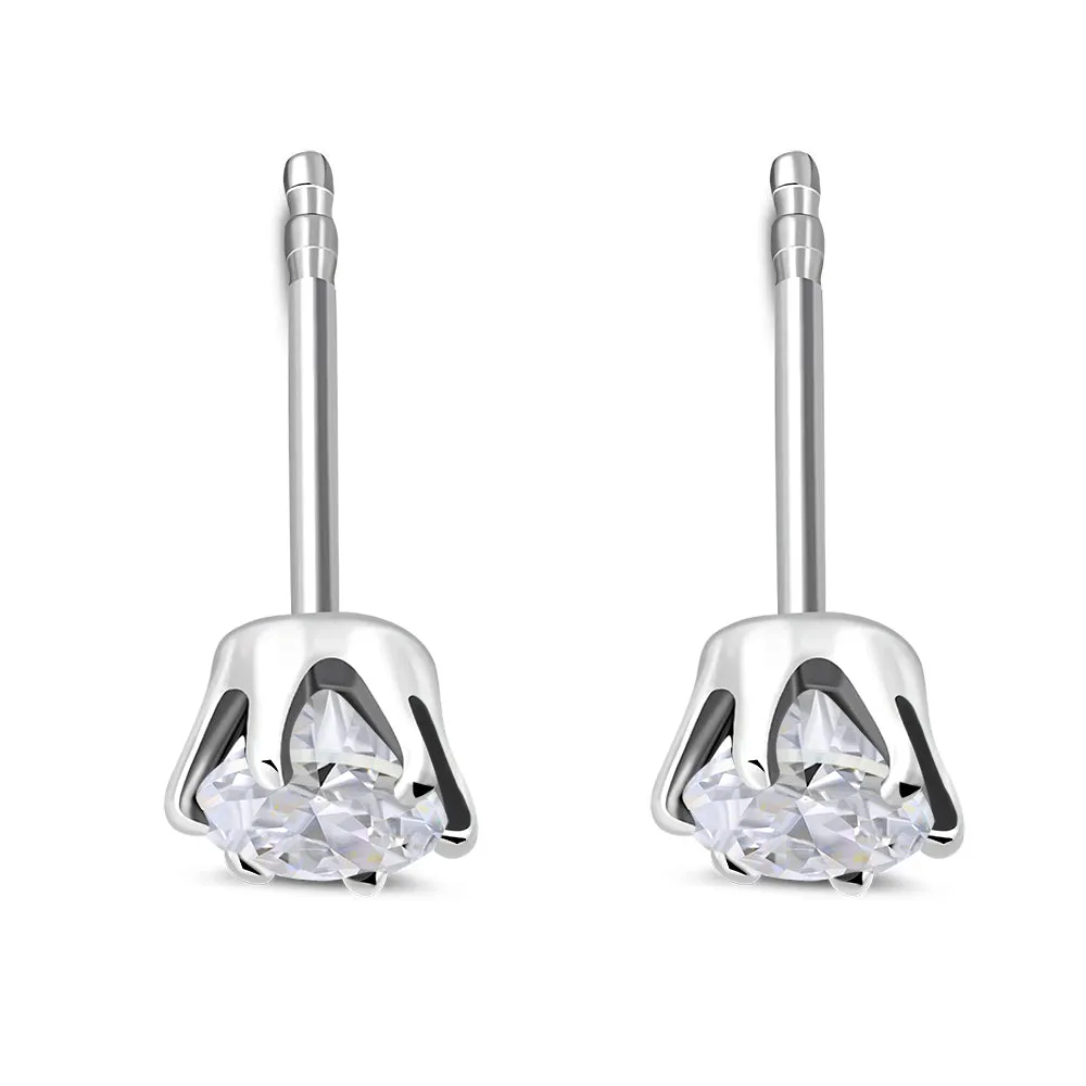 5mm Round Prong-Set Clear CZ Sterling Silver Stud Earrings