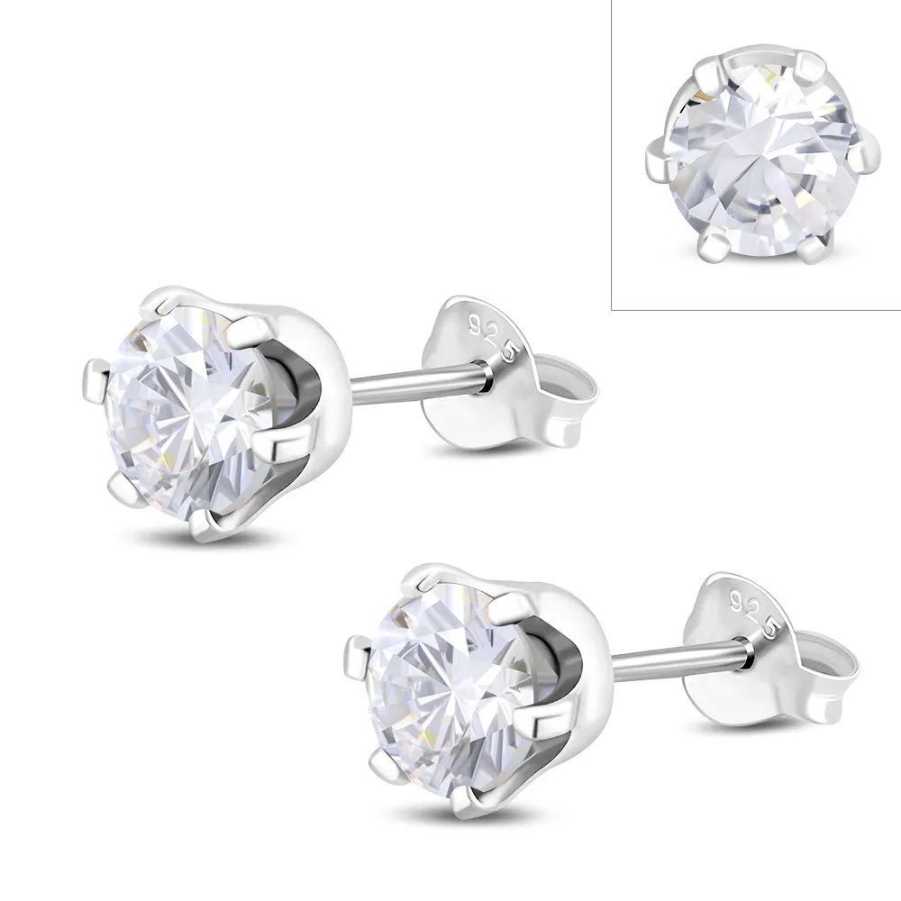 5mm Round Prong-Set Clear CZ Sterling Silver Stud Earrings