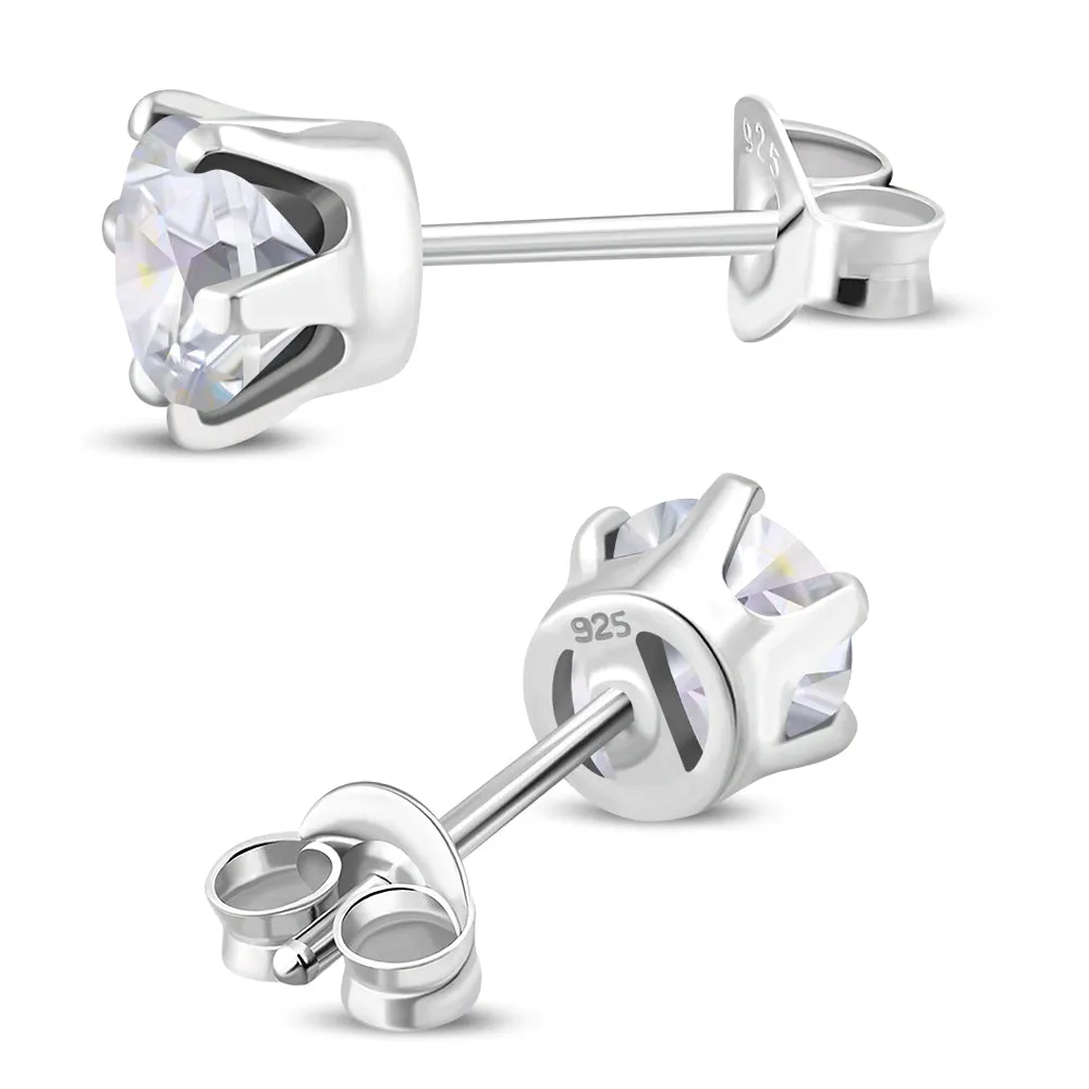 5mm Round Prong-Set Clear CZ Sterling Silver Stud Earrings