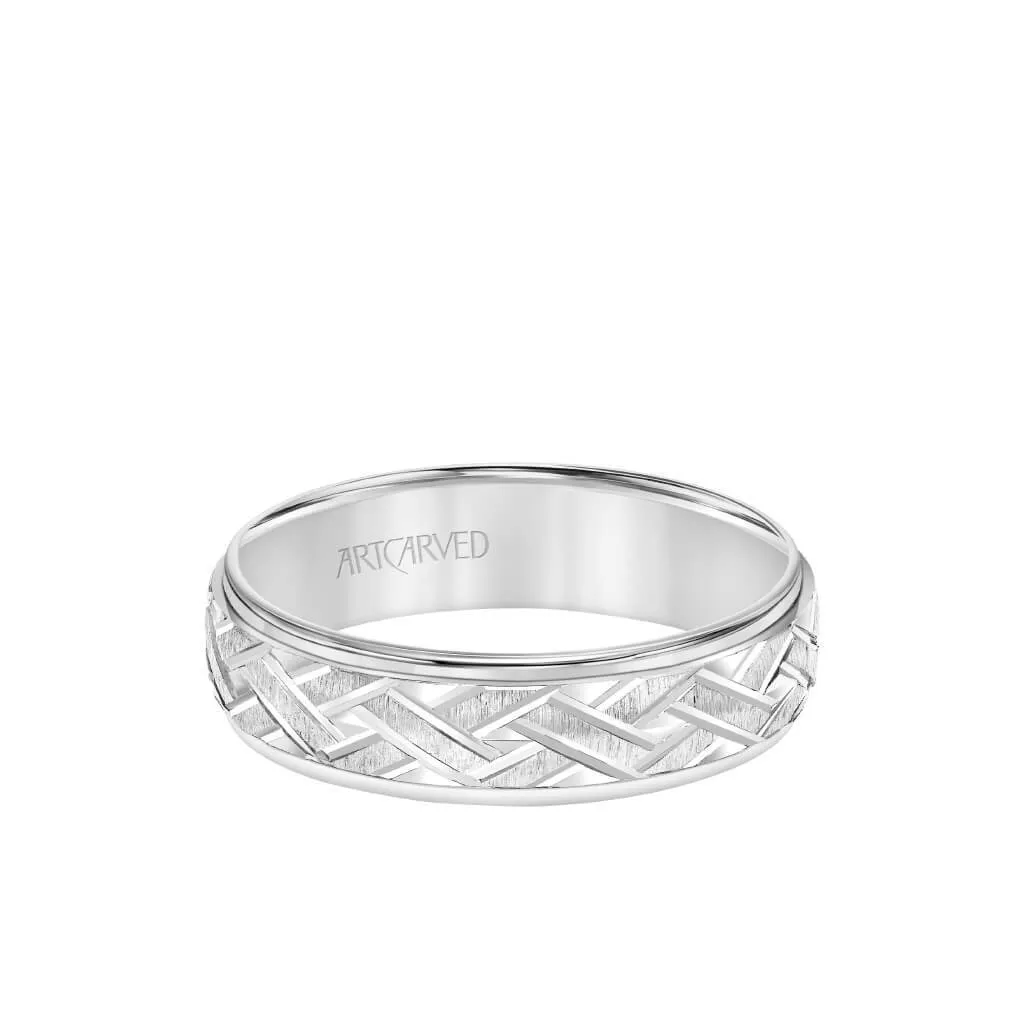 6MM Men's Classic Wedding Band - Criss-Cross Swiss Cut Engraved Design And Step Edge