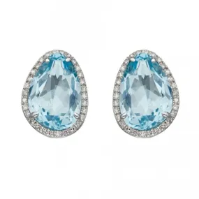 9ct White Gold Shaped Blue Topaz Diamond Earrings GE2399T