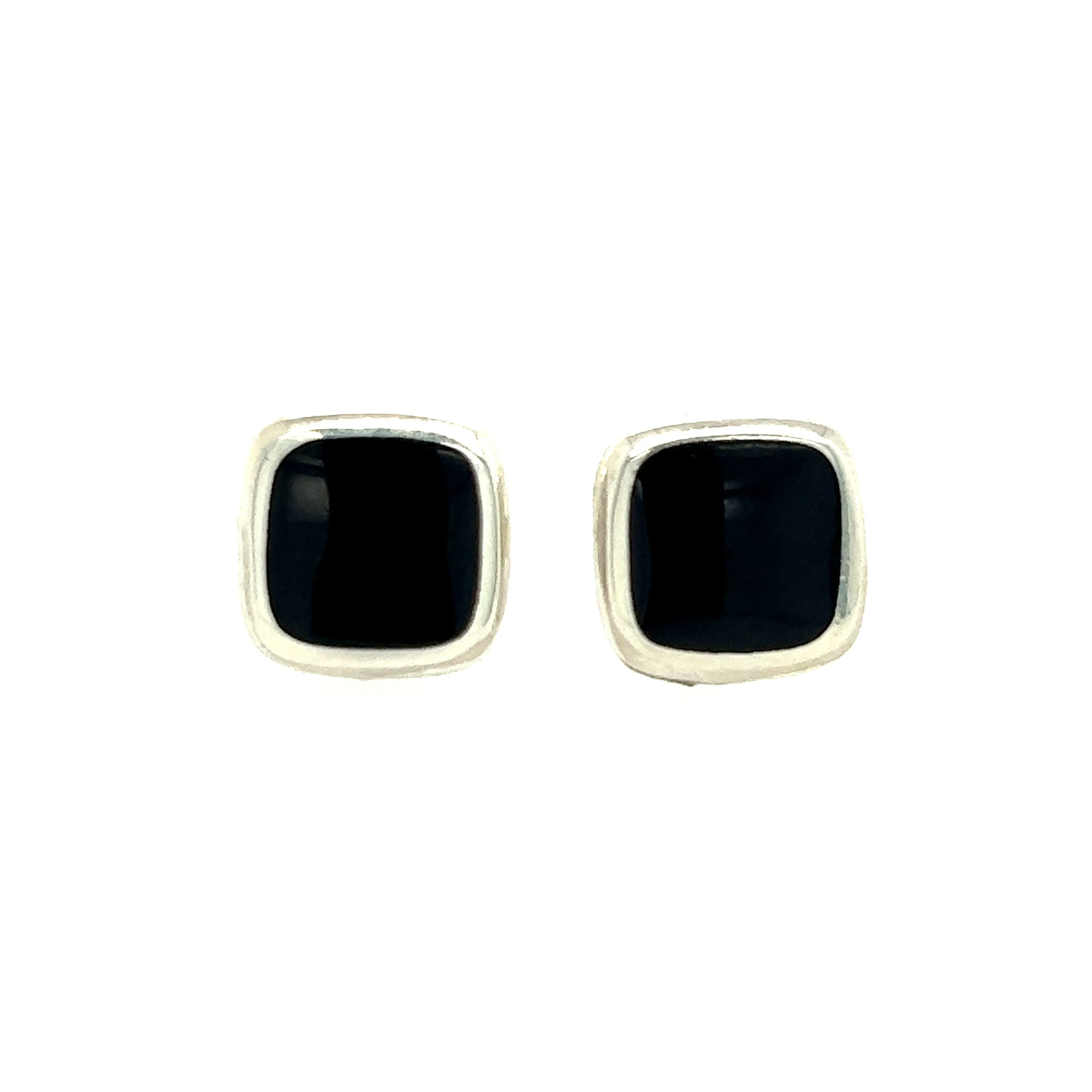 A488 Square Black Stone Post Earrings