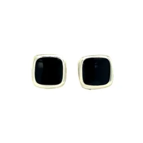 A488 Square Black Stone Post Earrings