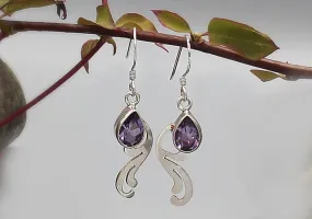 Amethyst Leaf Design Sterling Silver Earrings