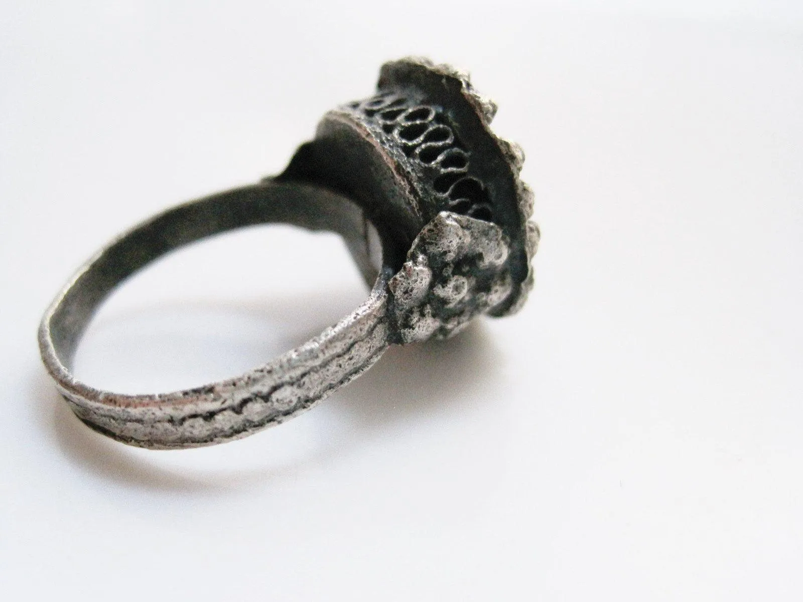 Antique Balkan Silver Filigree Rattle Ring