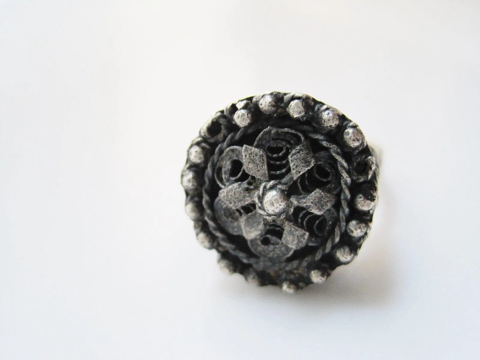 Antique Balkan Silver Filigree Rattle Ring