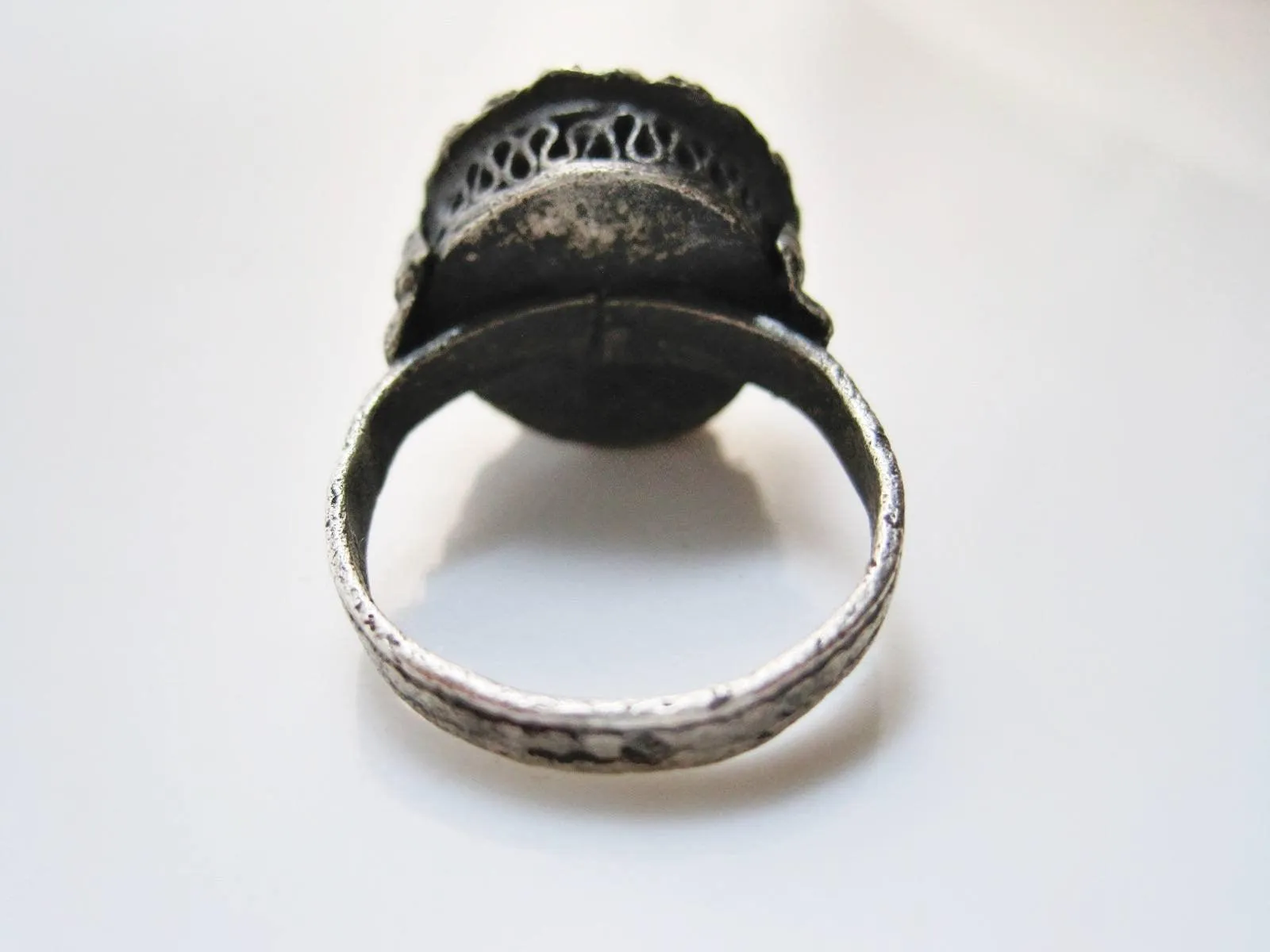 Antique Balkan Silver Filigree Rattle Ring