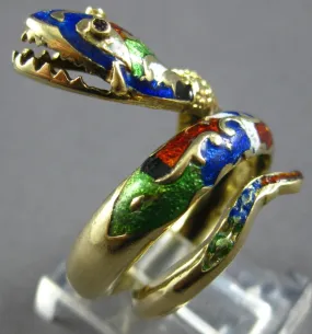 ANTIQUE LARGE 14KT YELLOW GOLD HANDCRAFTED MULTI COLOR ENAMEL SNAKE RING #27872