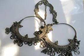 Antique Silver Indian Large Hoop Earrings Set