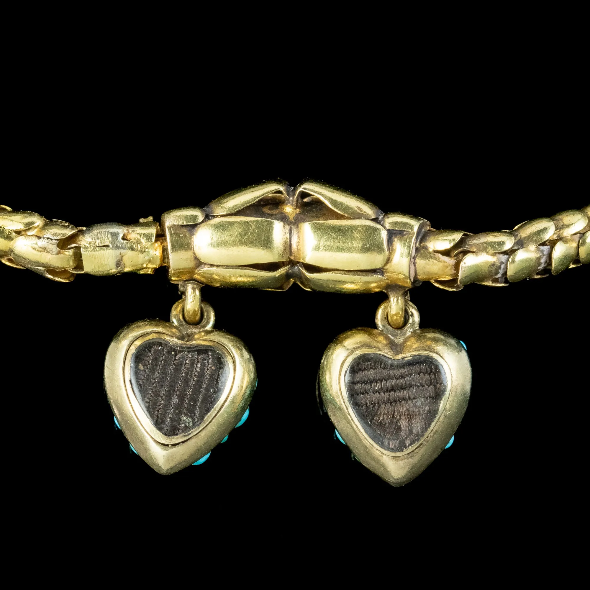 Antique Victorian Turquoise Heart Locket Mourning Bracelet 18ct Gold