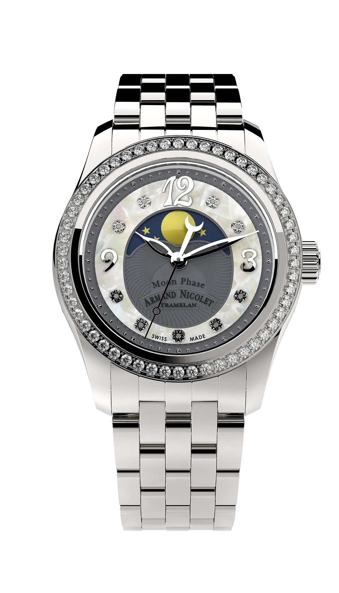 Armand Nicolet Ladies Watch M03 Moonphase 34mm Silver Grey A151TAA-GN-MA150