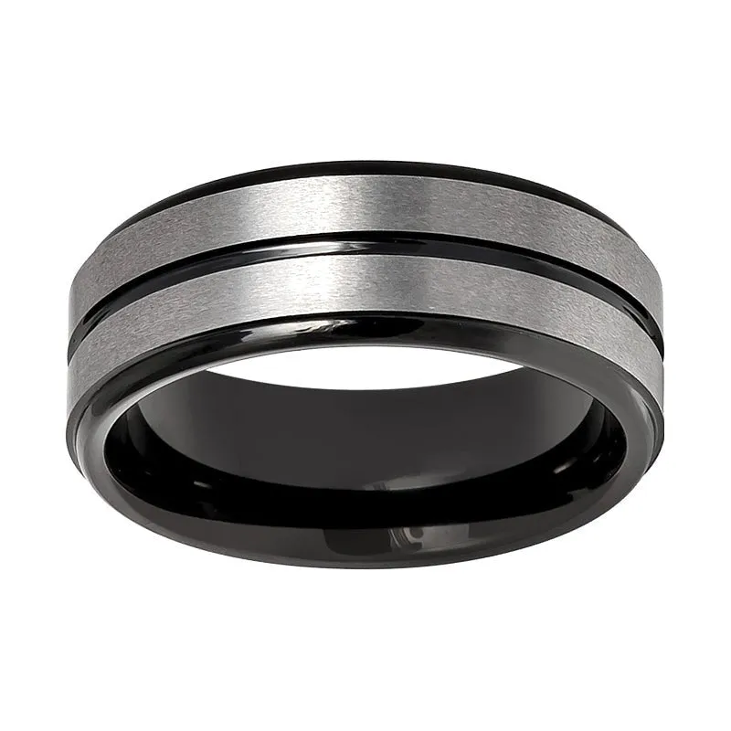 ASHCHIL | Tungsten Ring Two Tone Center Groove