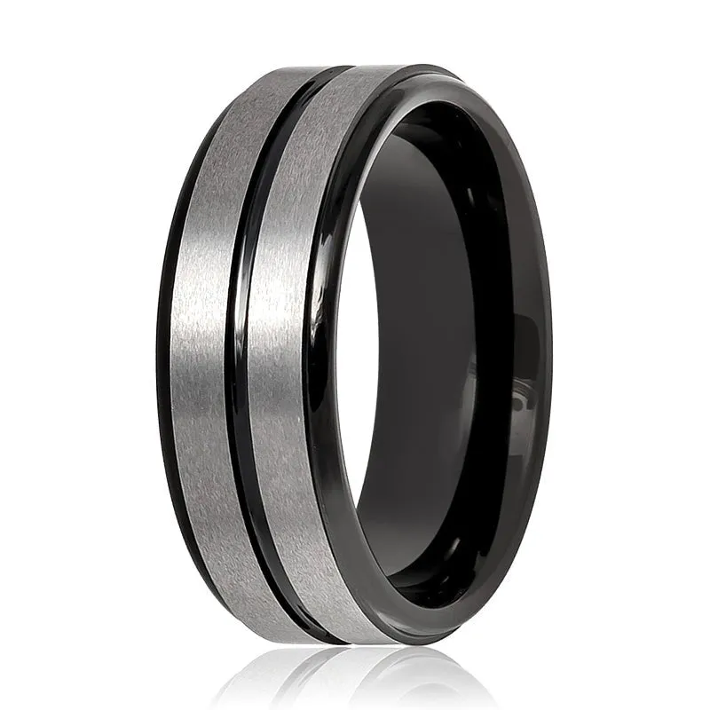 ASHCHIL | Tungsten Ring Two Tone Center Groove